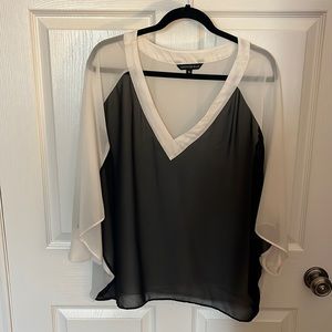 Addition Elle sheer black & white v-neck blouse.